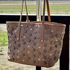 Jimmy Choo Leather Star-Studded Sasha tote in blush color